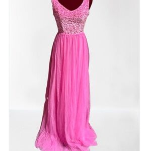 Vibrant Pink Sequin Maxi Gown for Prom